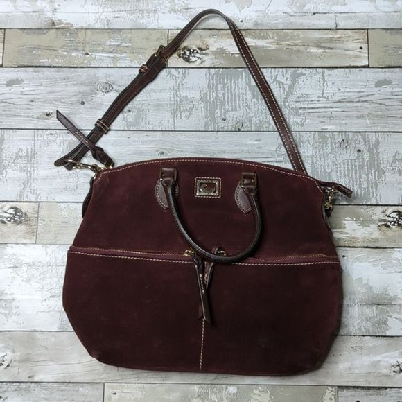 Dooney & Bourke Suede Wine Dillen Double Pocket Satchel - Picture 7 of 10